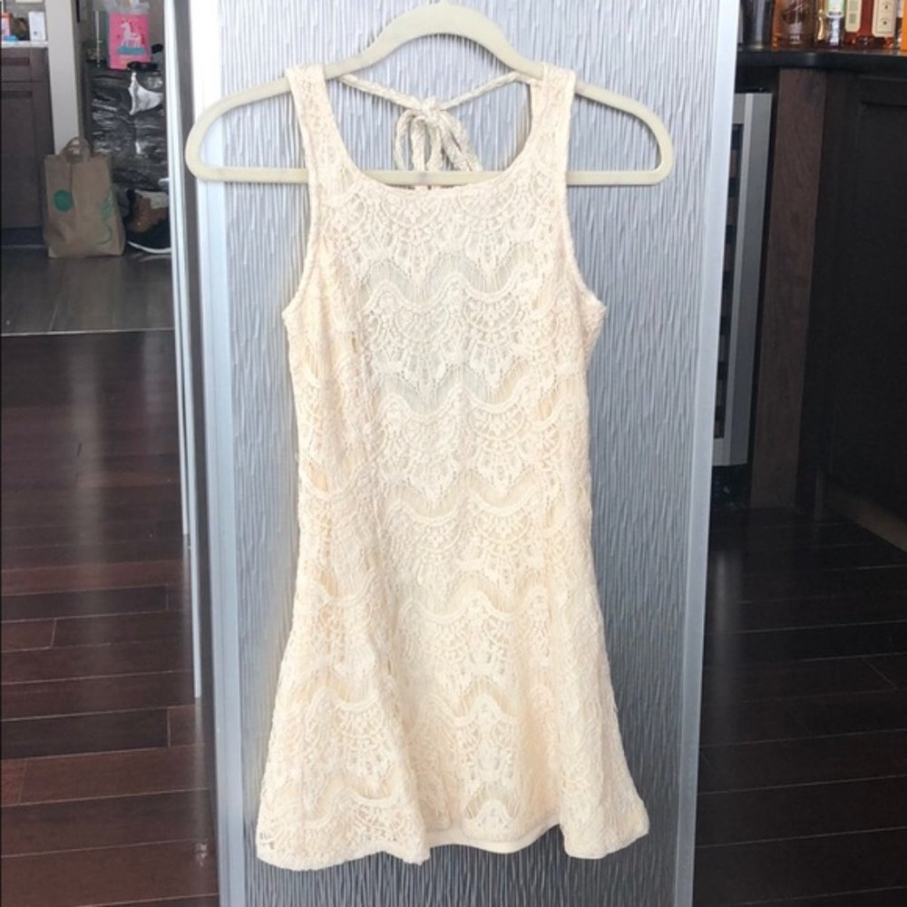 White Crochet Knit Mini Dress